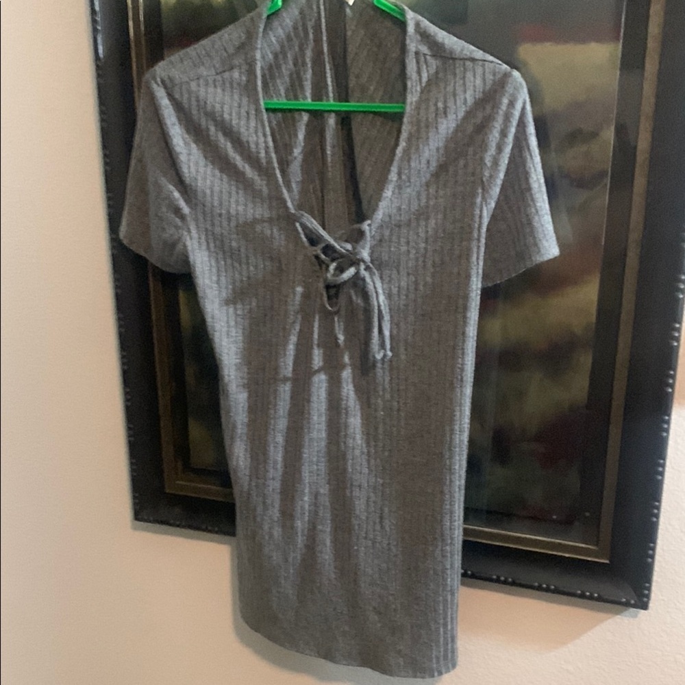 Gray Ribbed Women's Top